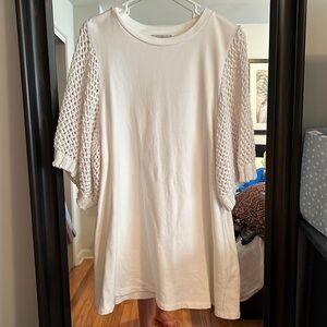 ZARA White Sweatshirt Dress with Knit Balloon Sleeves — Size Small EUC